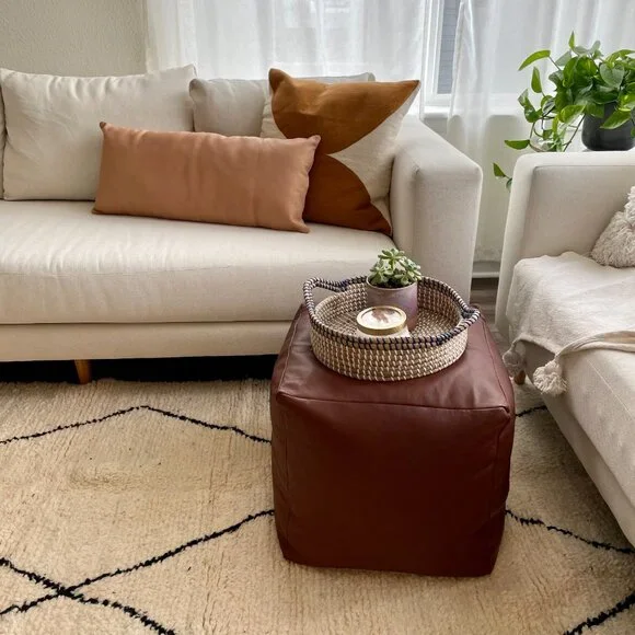 NWT Natural Leather Lumbar Pillow